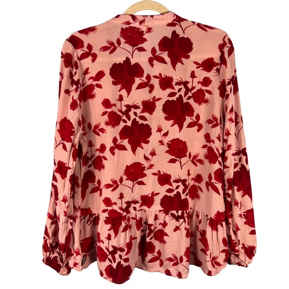 Matilda Jane Size M Miri Floral Print Pleated Blouse Long Sleeve Red Casual Top - Picture 7 of 11